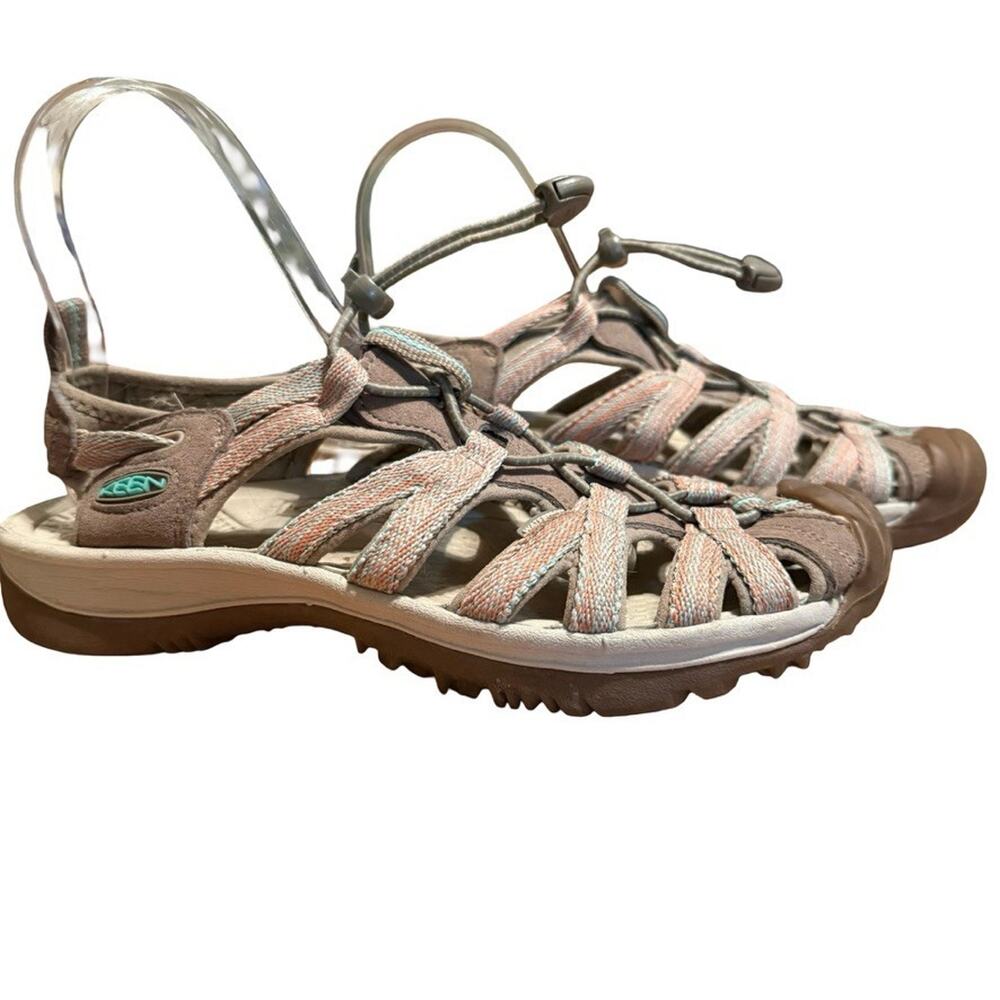 Keen Whisper Sandals Taupe Coral Aqua Closed Toe Hiking Camping Shoes sz 7.5